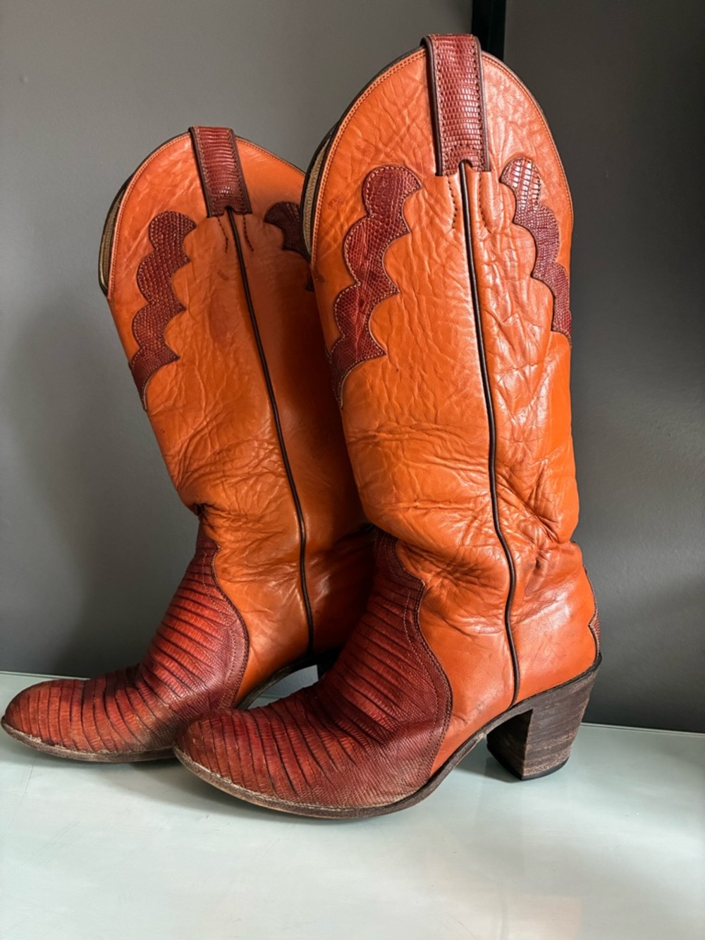 Vintage Justin Ostrich & Leather Cowboy Western Boots Size 6